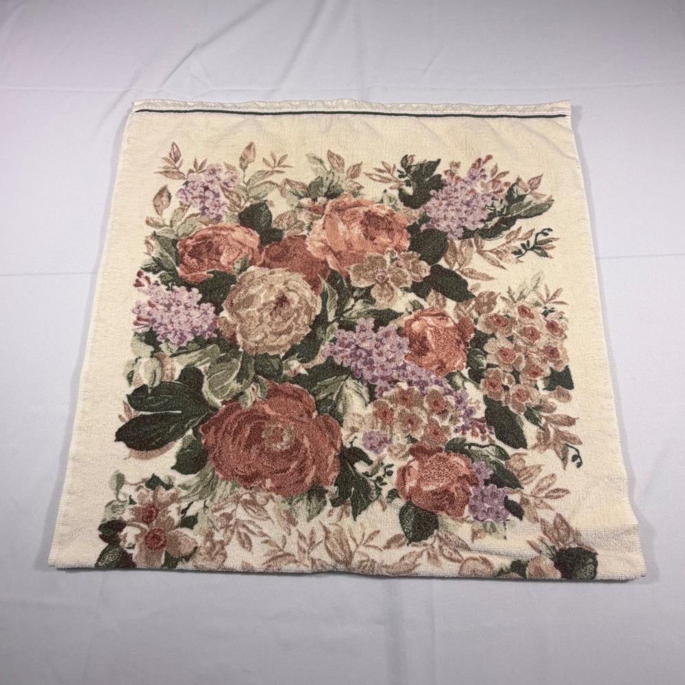 Croscill Home Fashions Vintage Floral Rose Lilac Cotton Hand Towel Cream Bundle